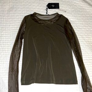 Army green sheer long sleeve top